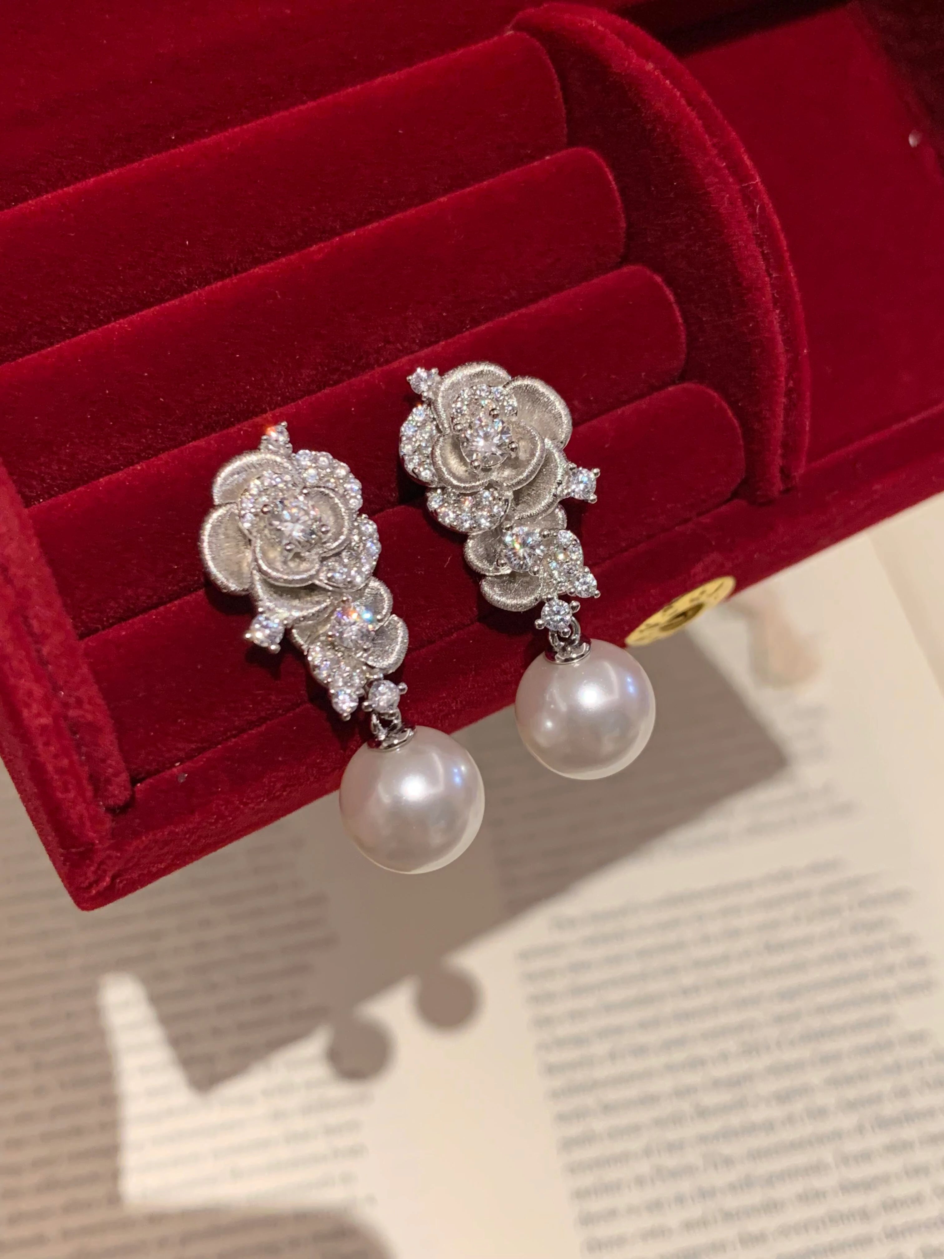 Camellia Pearl Drop Earrings