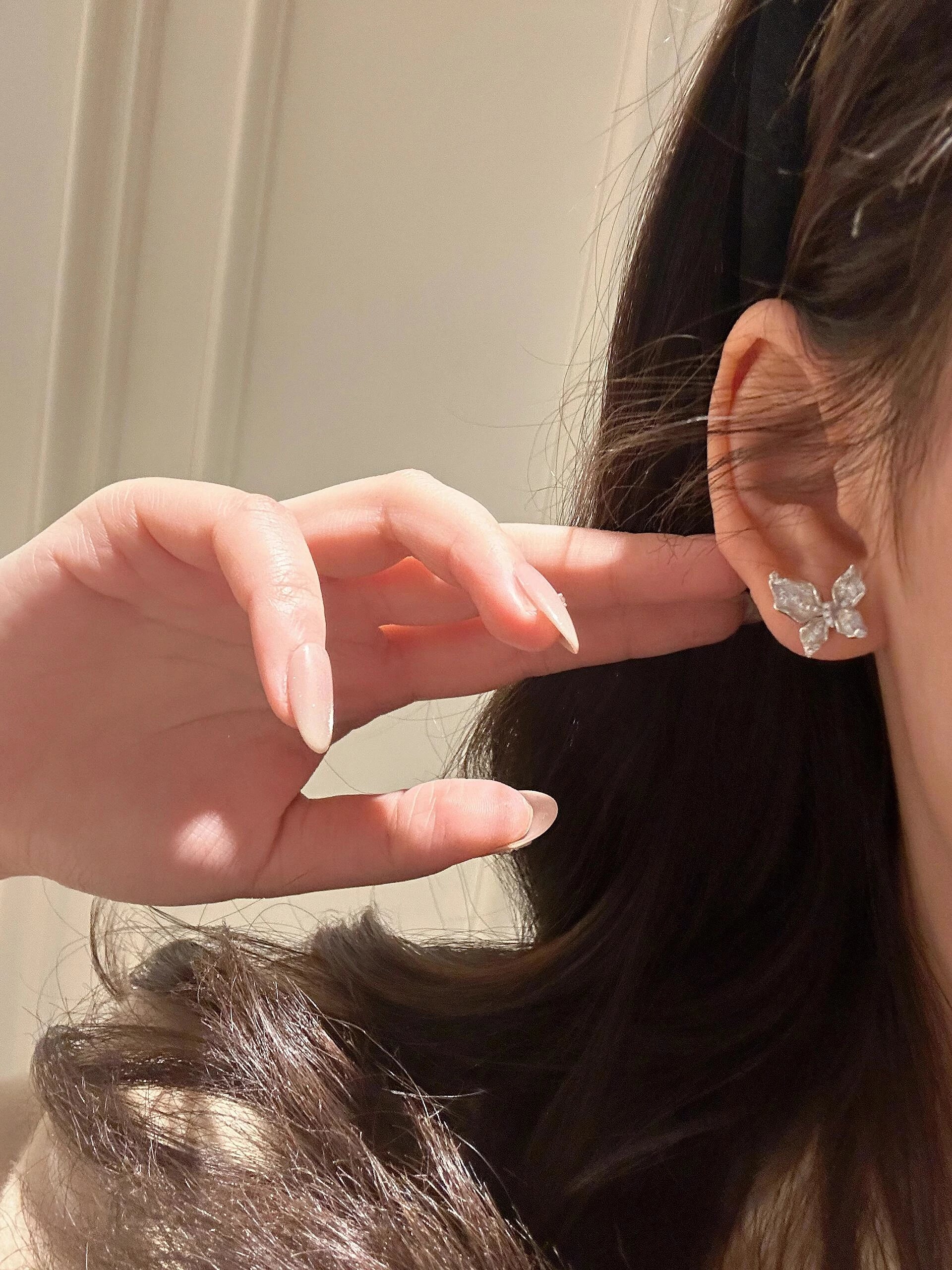 Brushed Silver Butterfly Stud Earrings