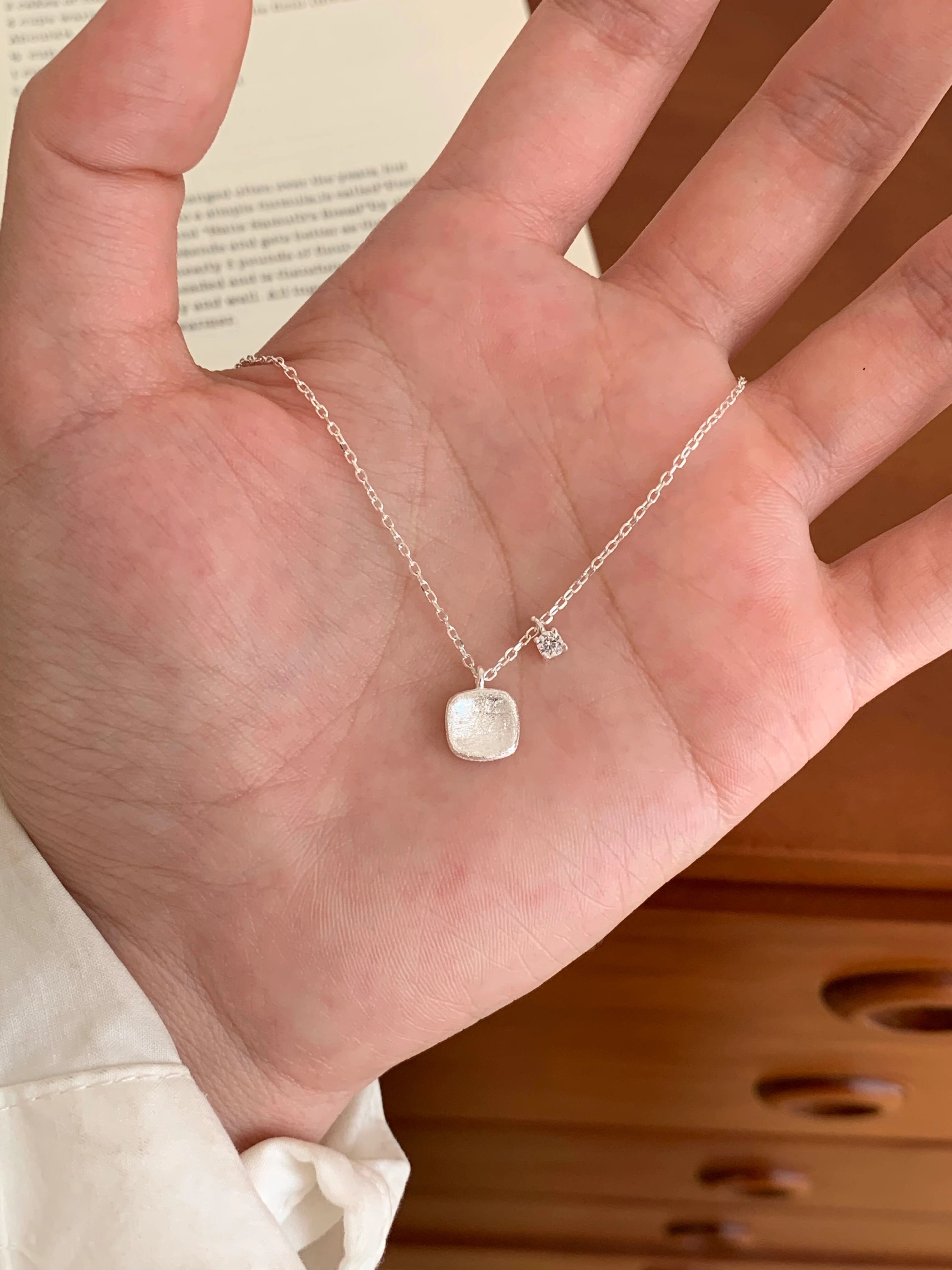 Silver Brushed Sugar Cube Necklace