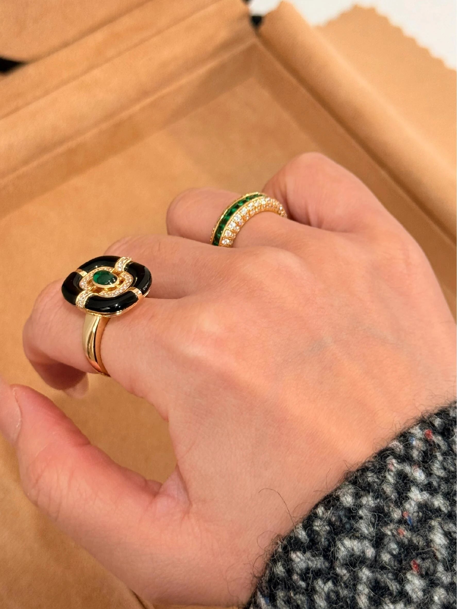 Black Onyx & Emerald Ring