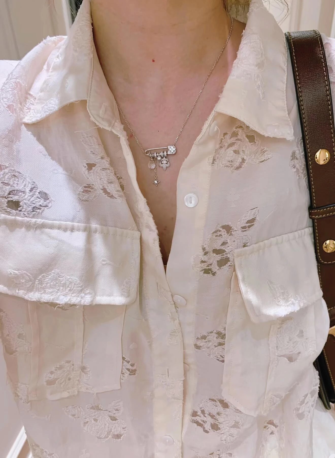 Silver Iris Safety Pin Necklace