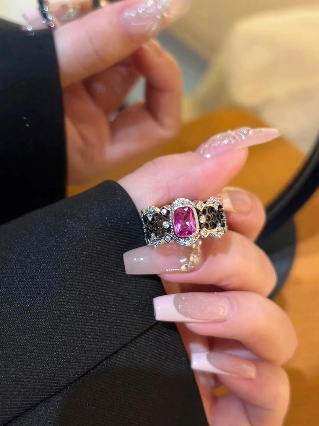 Rubellite Honeycomb Lace Ring