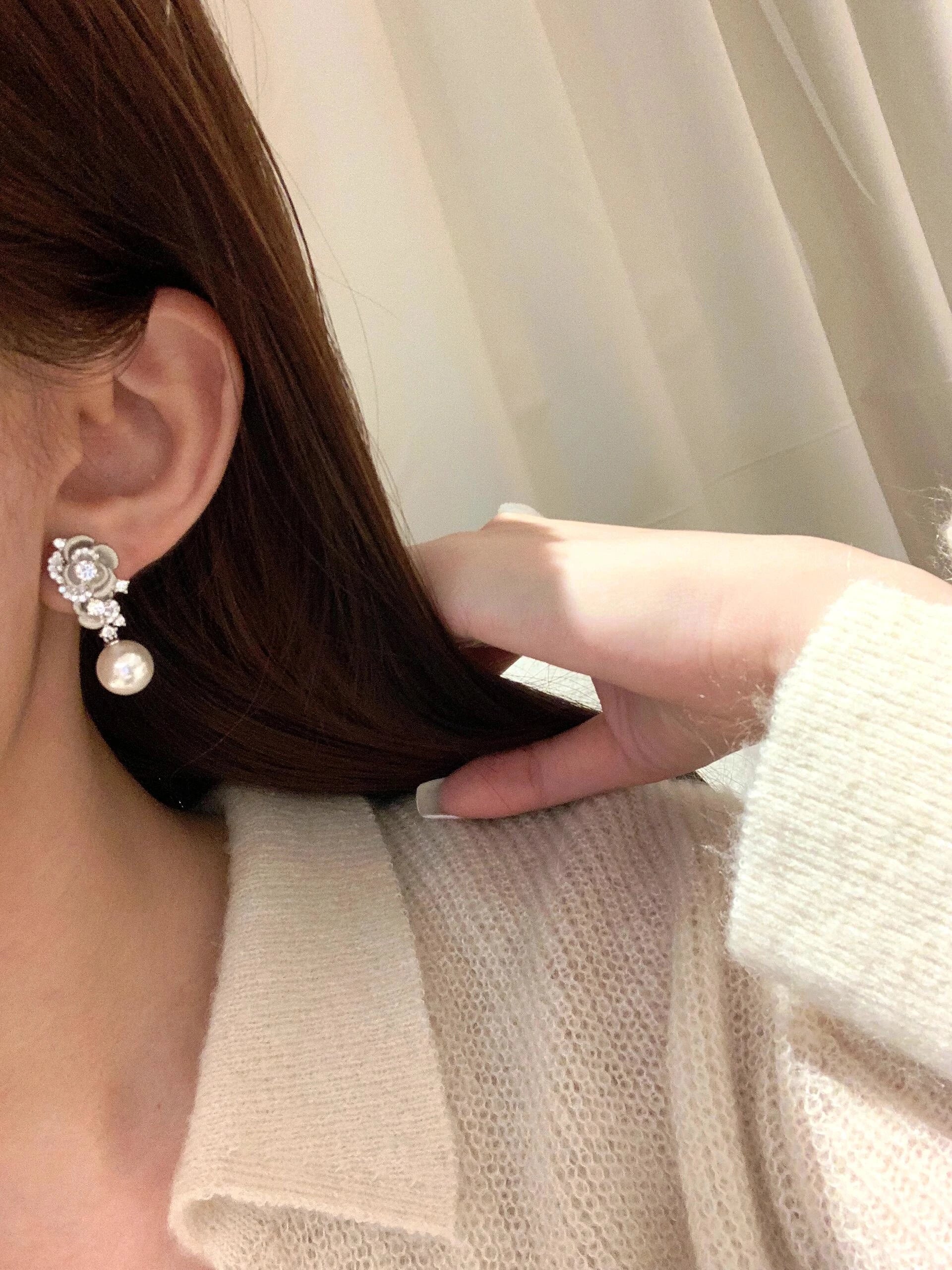 Camellia Pearl Drop Earrings