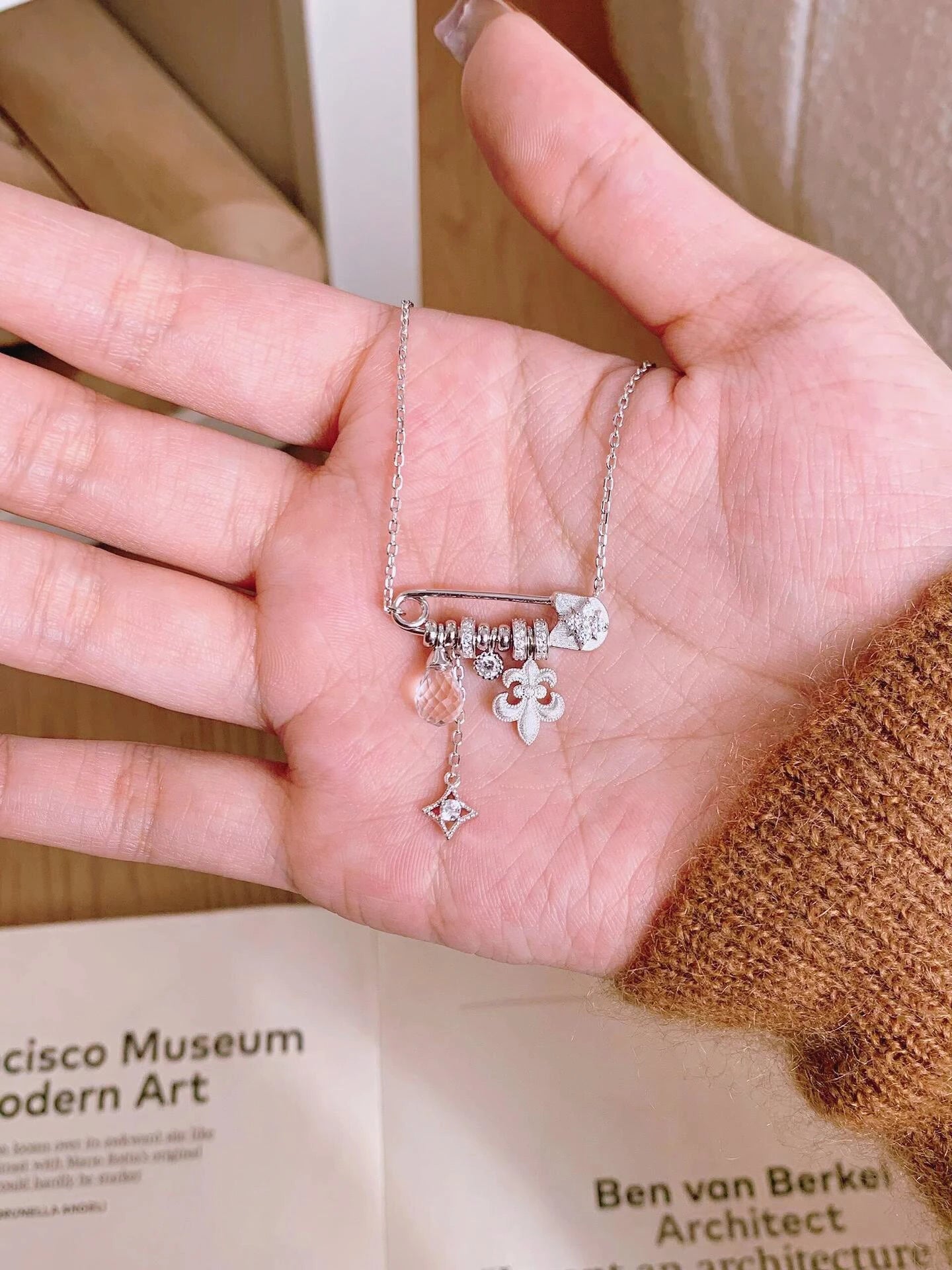 Silver Iris Safety Pin Necklace