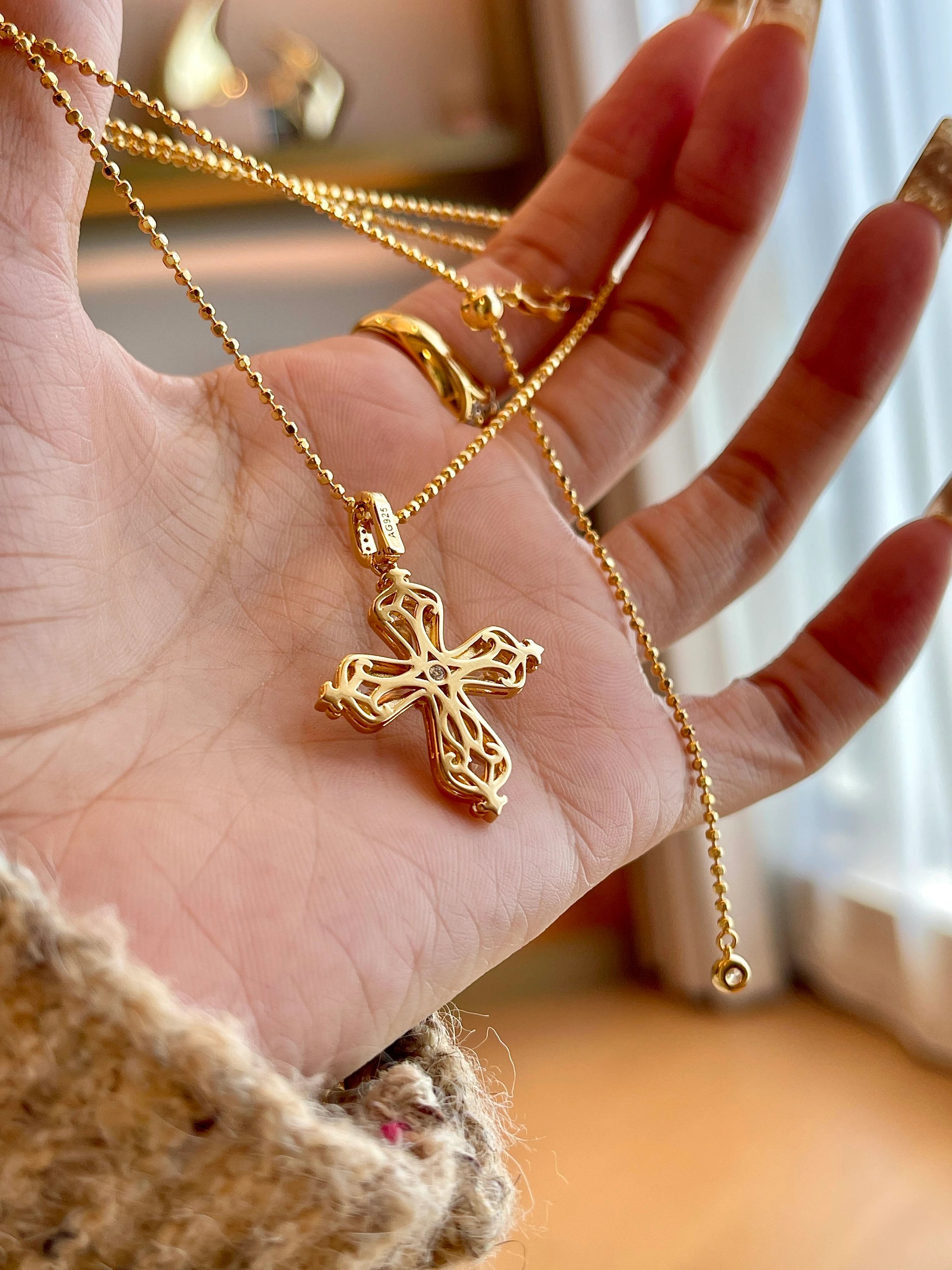 Iris Cross Pendant Necklace