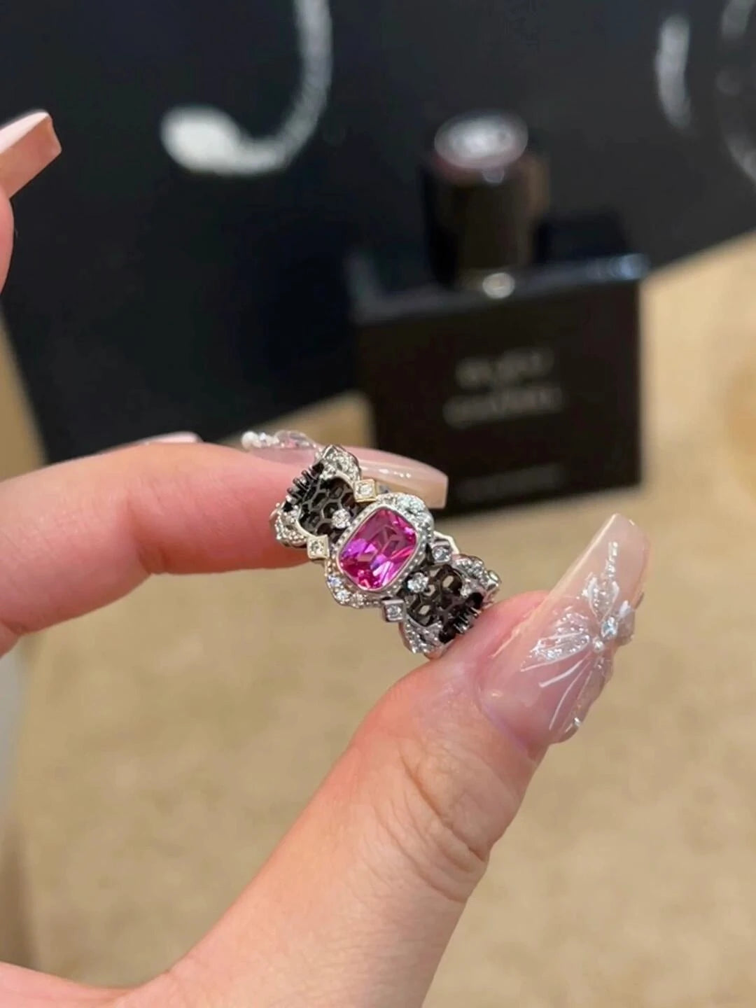 Rubellite Honeycomb Lace Ring