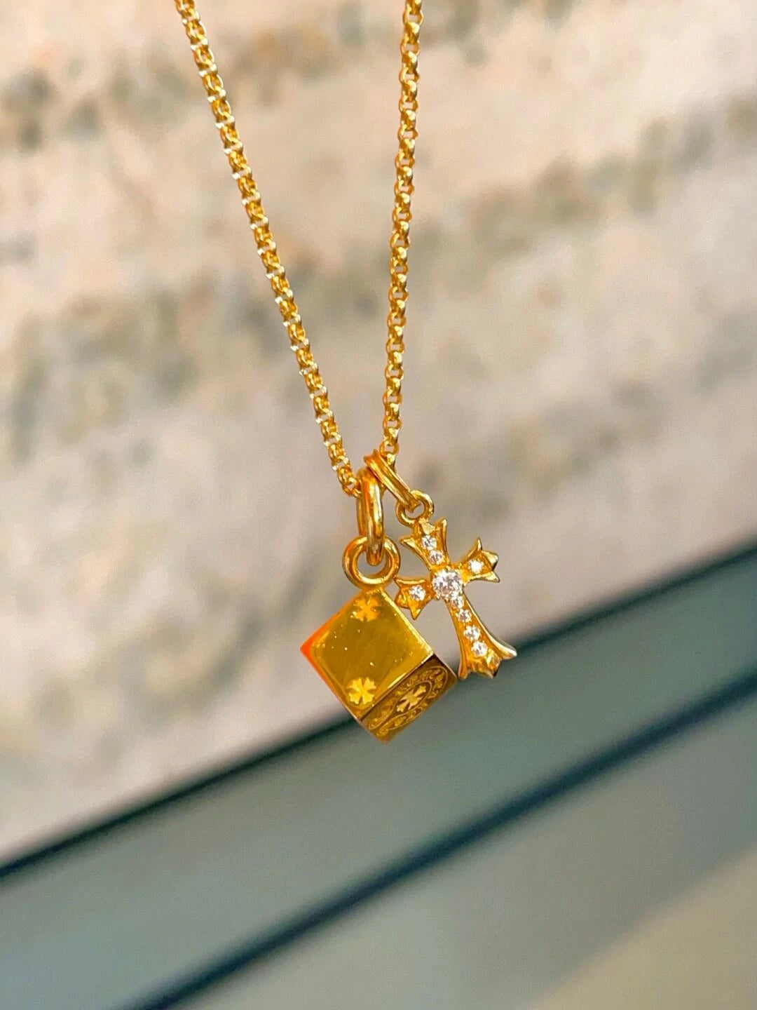 Cross Dice Charm Necklace