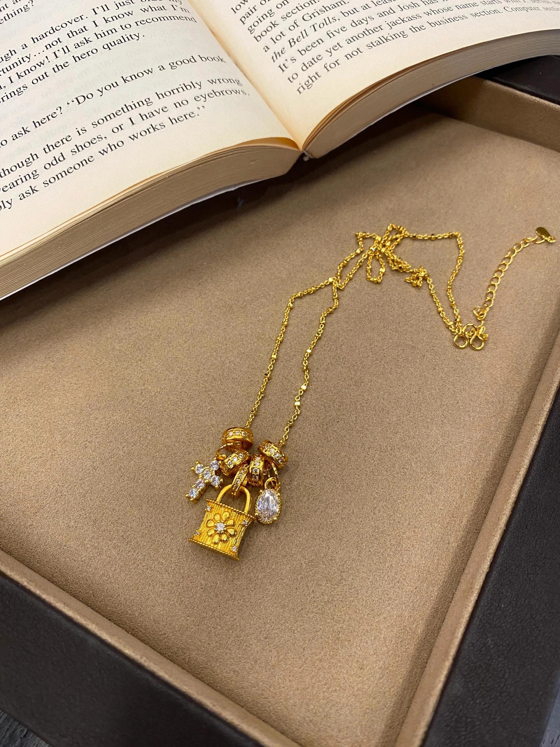 Padlock & Cross Charm Necklace