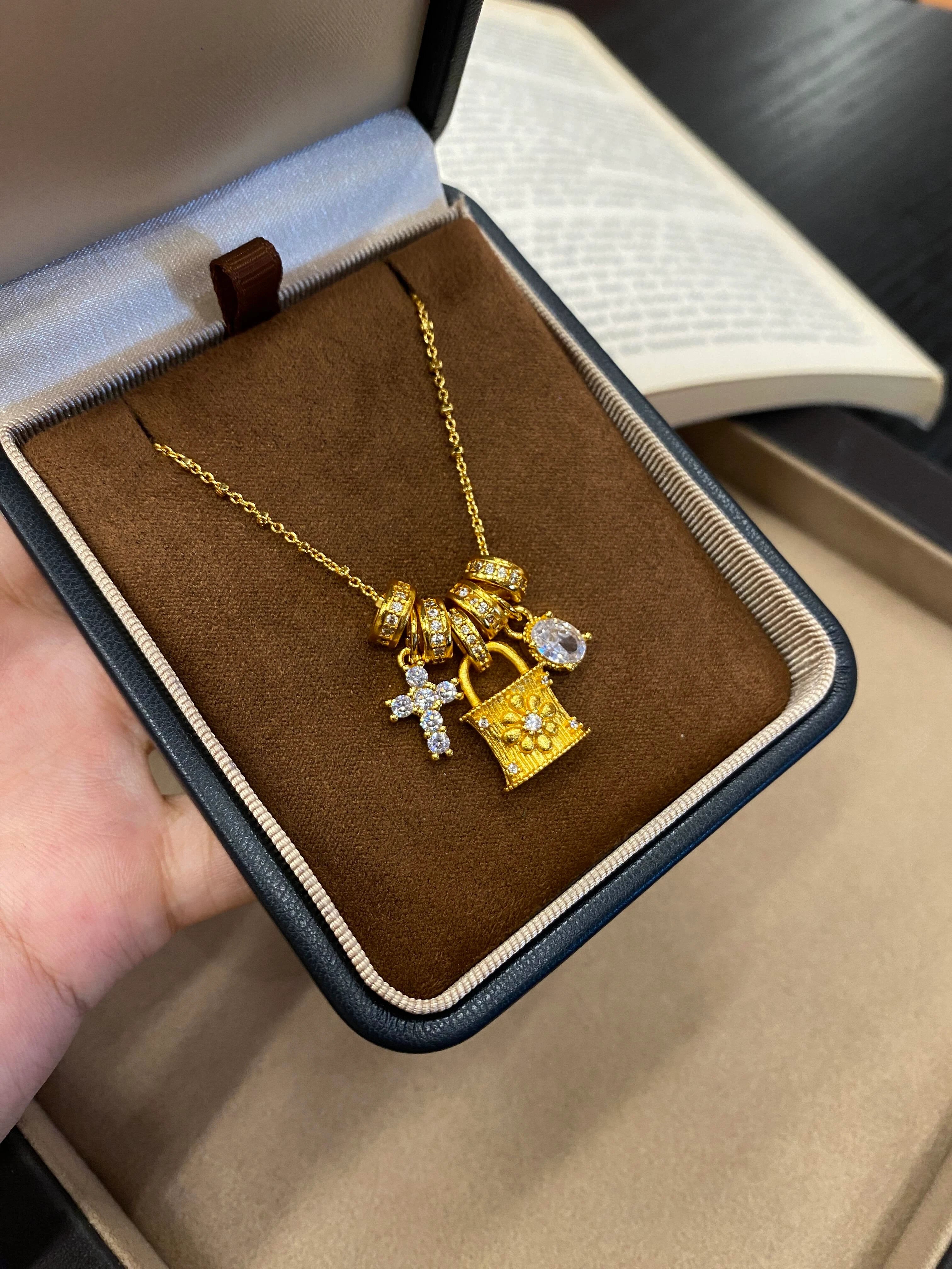 Padlock & Cross Charm Necklace