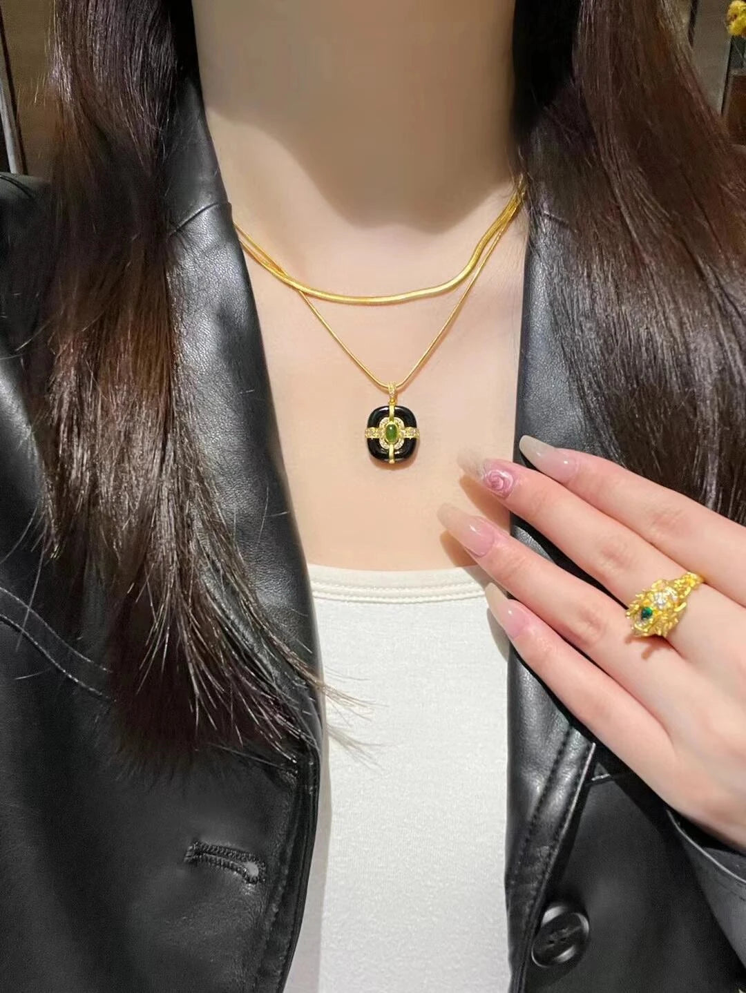 Black Onyx & Emerald Pendant Necklace