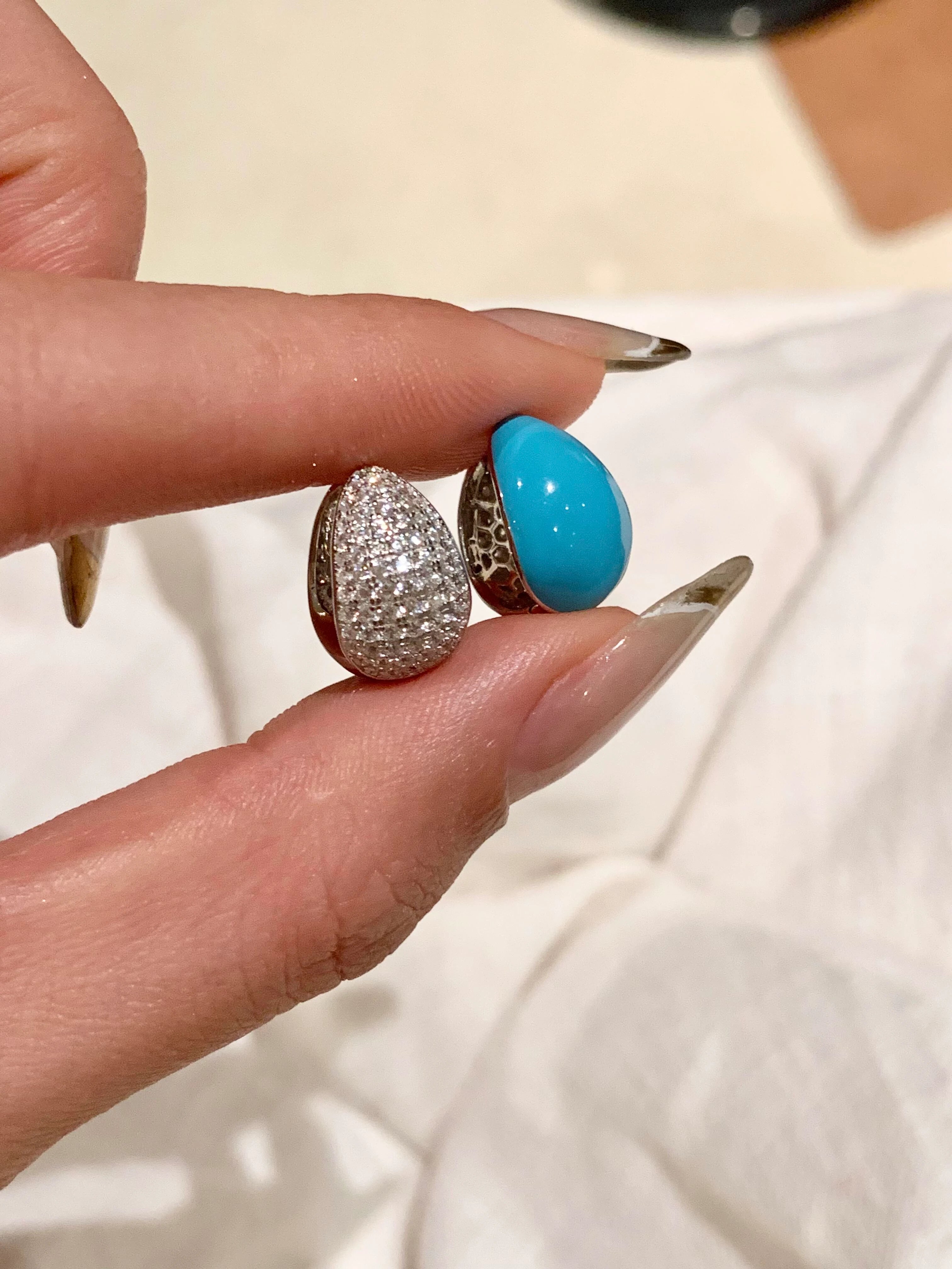 Turquoise & Zirconia Double-Sided Teardrop Earrings