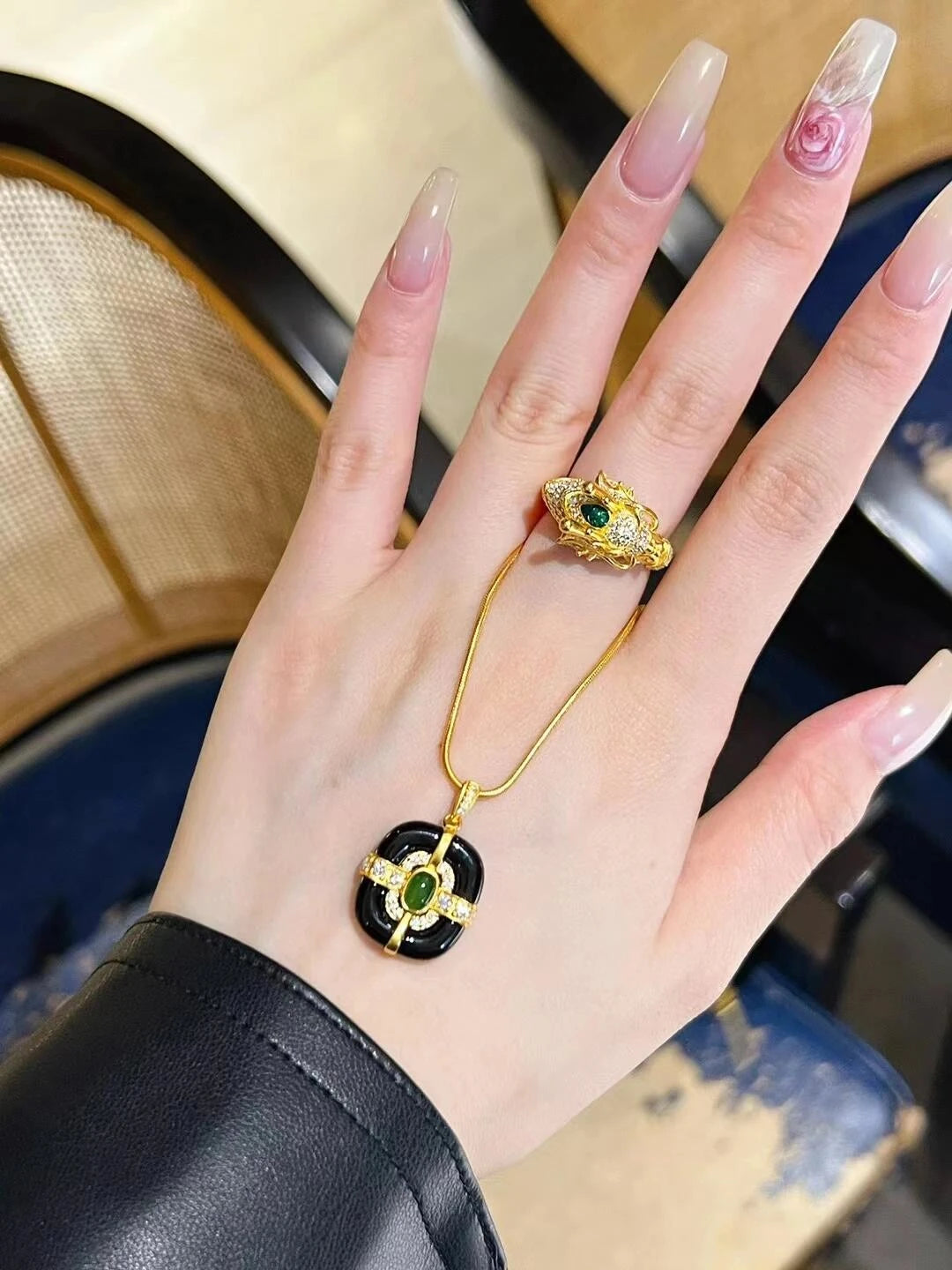 Black Onyx & Emerald Pendant Necklace