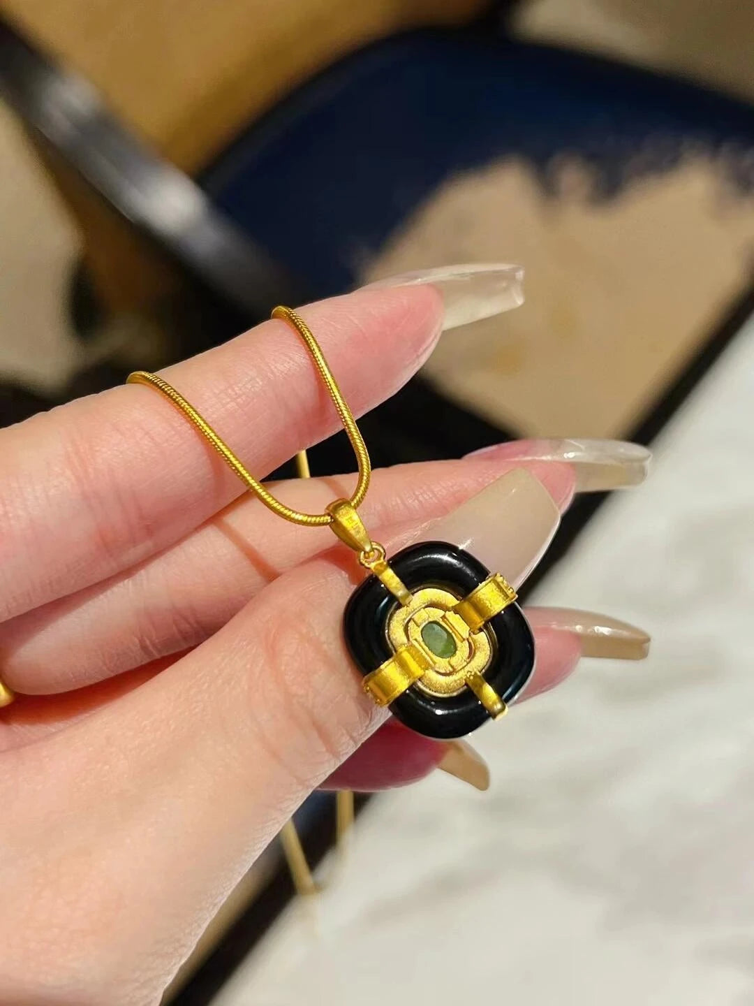 Black Onyx & Emerald Pendant Necklace