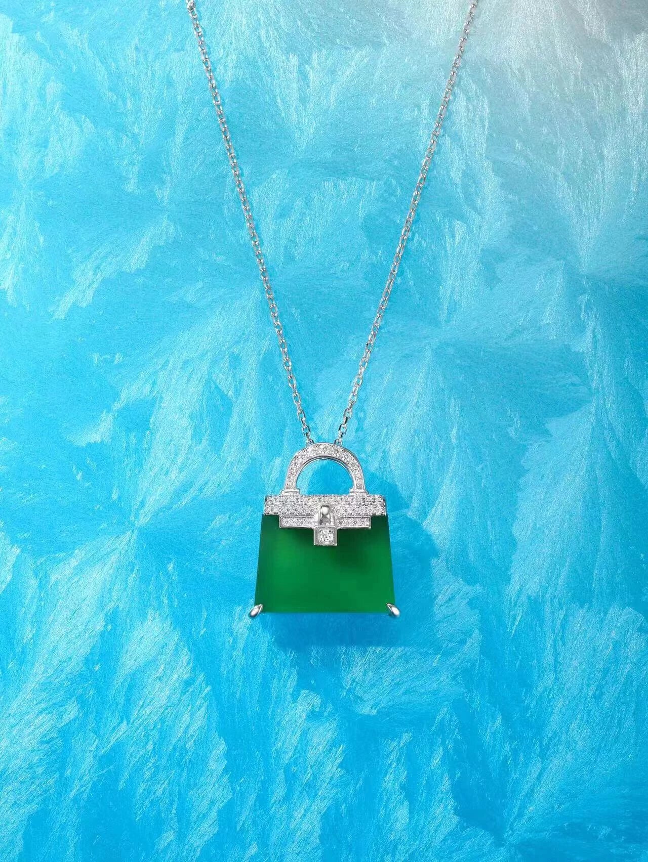 Green Chalcedony Bag Pendant Necklace
