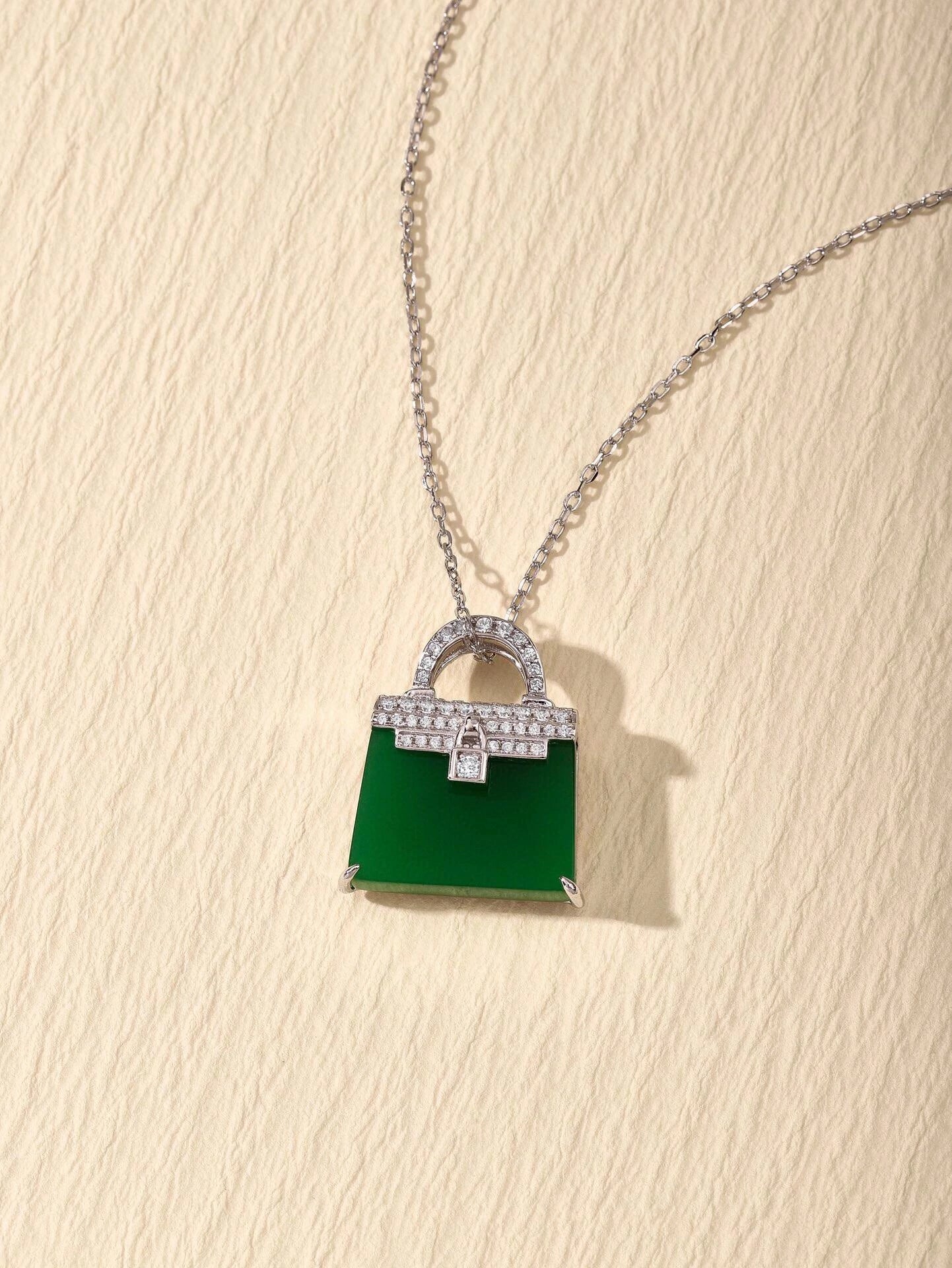 Green Chalcedony Bag Pendant Necklace
