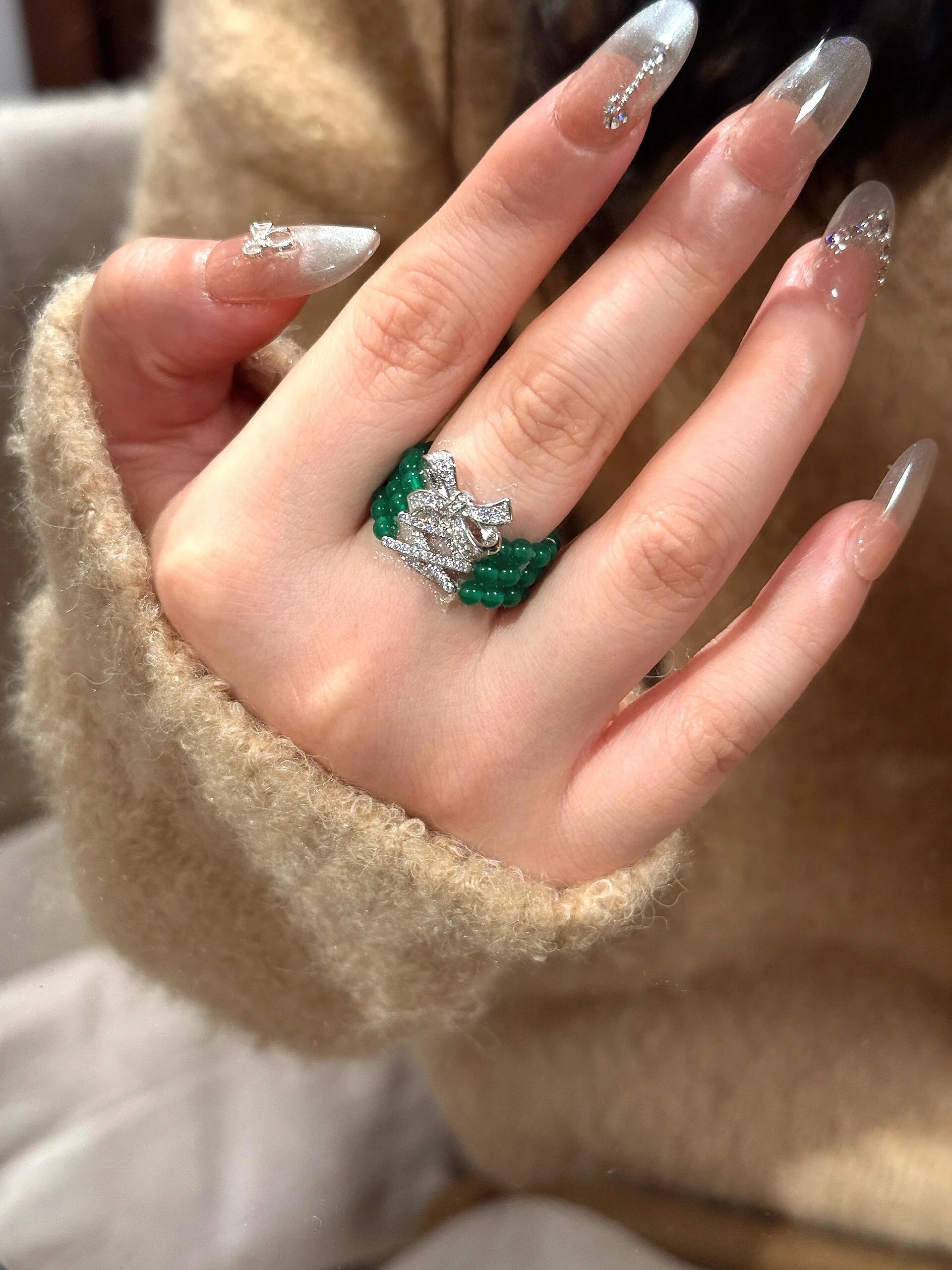 Green Chalcedony Bow Ring