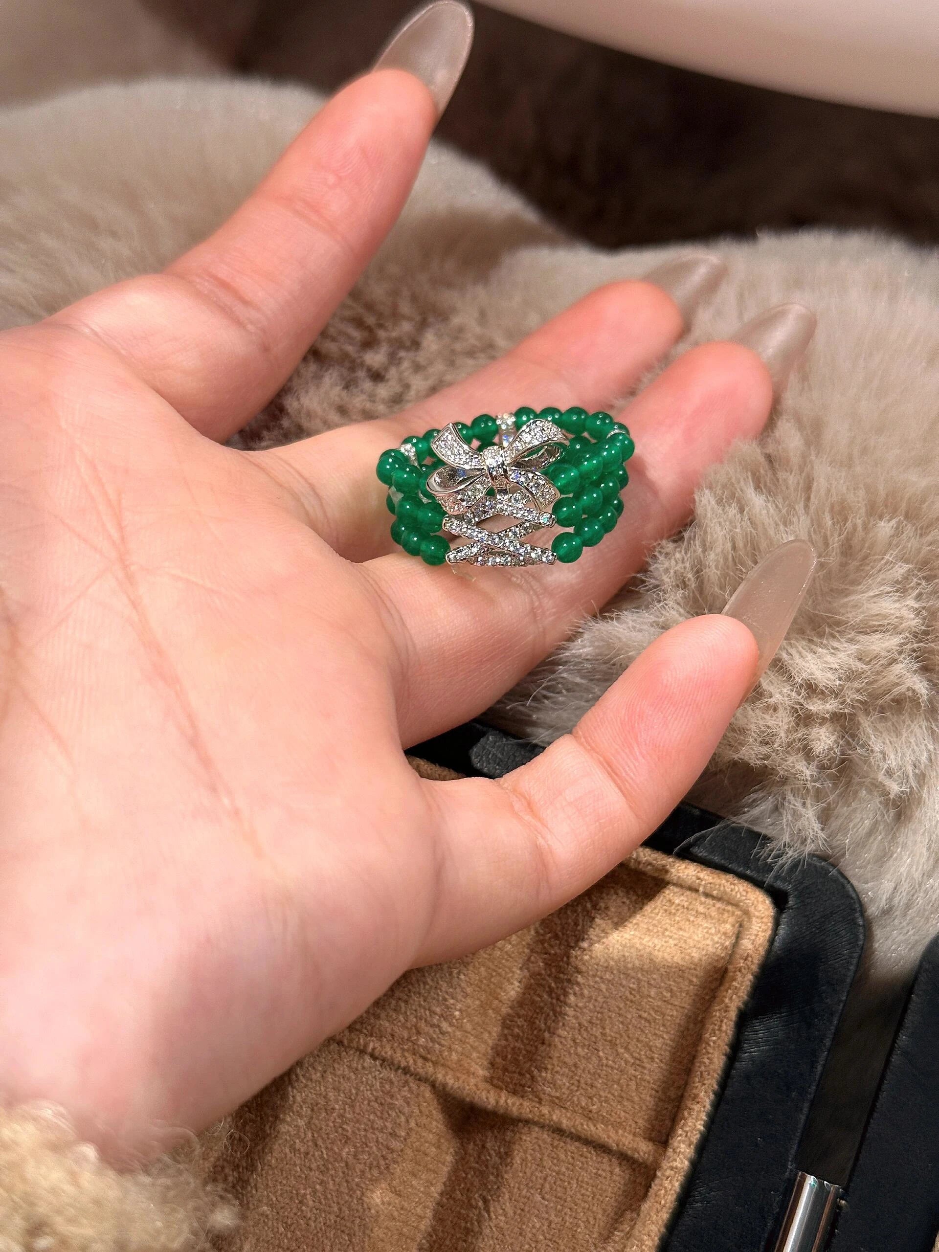 Green Chalcedony Bow Ring