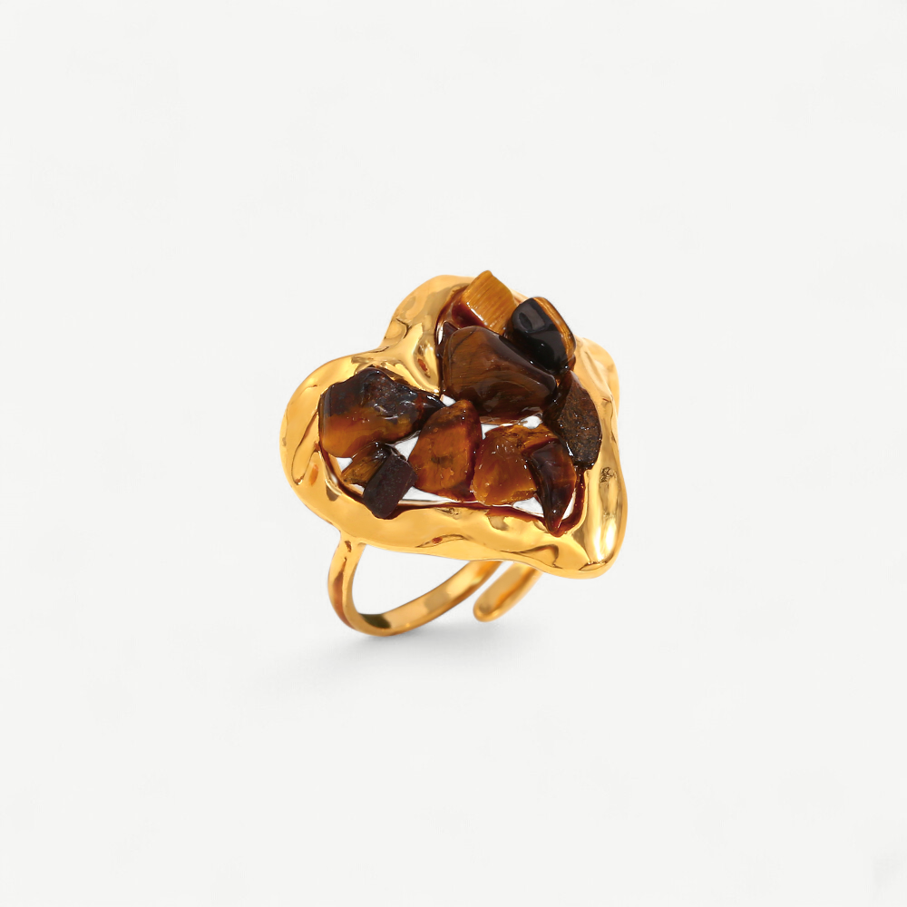 Tiger Eye Heart Open Ring