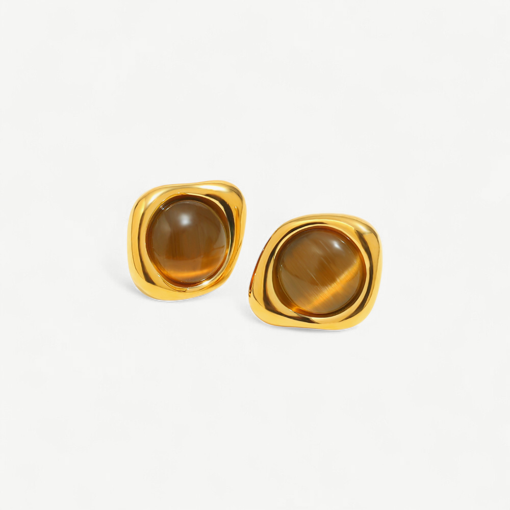 Chunky Tiger Eye Statement Studs
