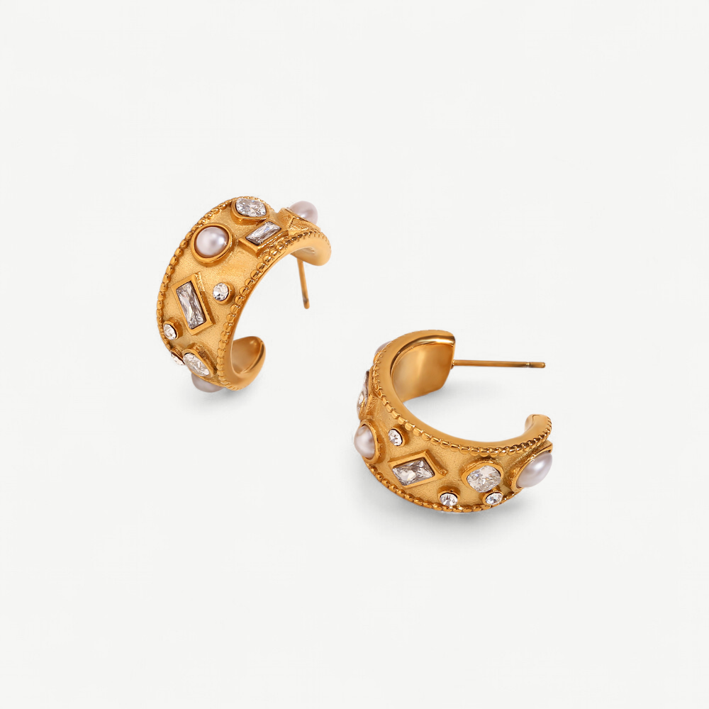 Pearl Mosaic C-Hoop Earrings