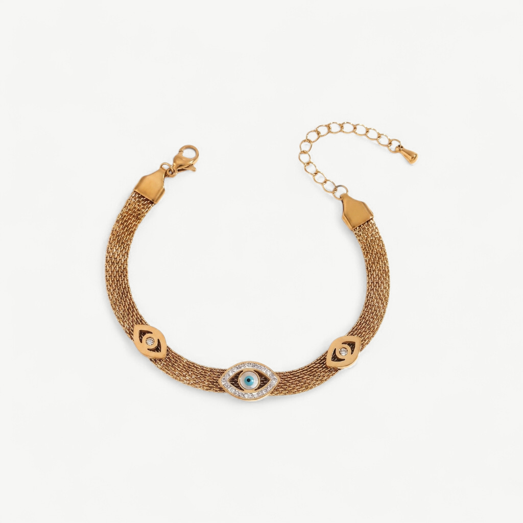 Triple Evil Eye Mesh Bracelet