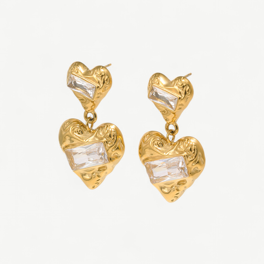 Molten Double Heart Drop Earrings