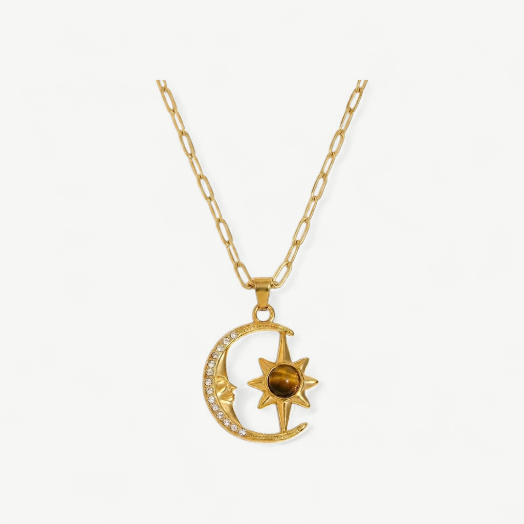Tiger Eye Moon Star Necklace