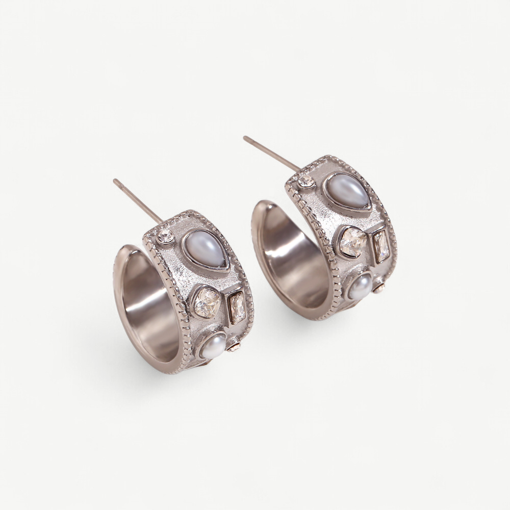 Pearl Mosaic C-Hoop Earrings