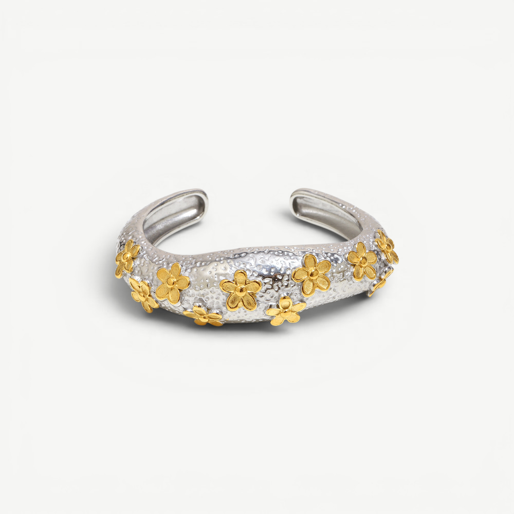 Floral Textured Cuff Bangle