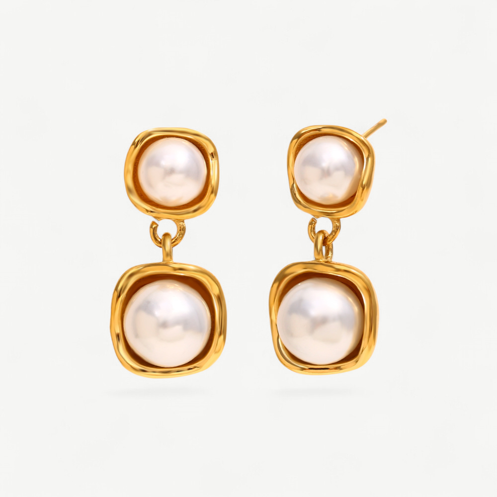 Double Pearl Drop Earrings