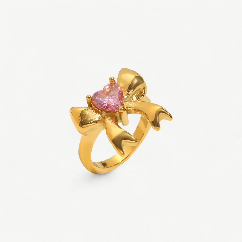 Pink Heart Bow Ring