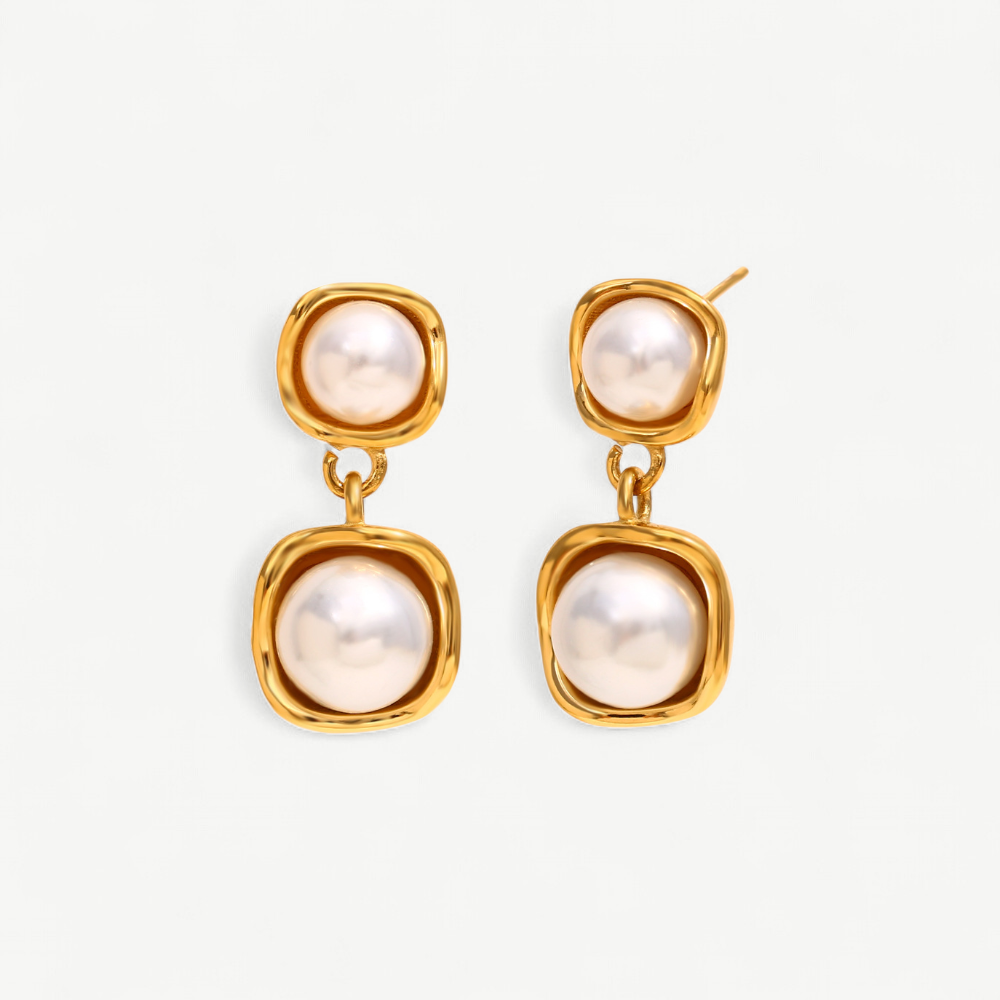 Sculptural Pearl Drop Stud Earrings