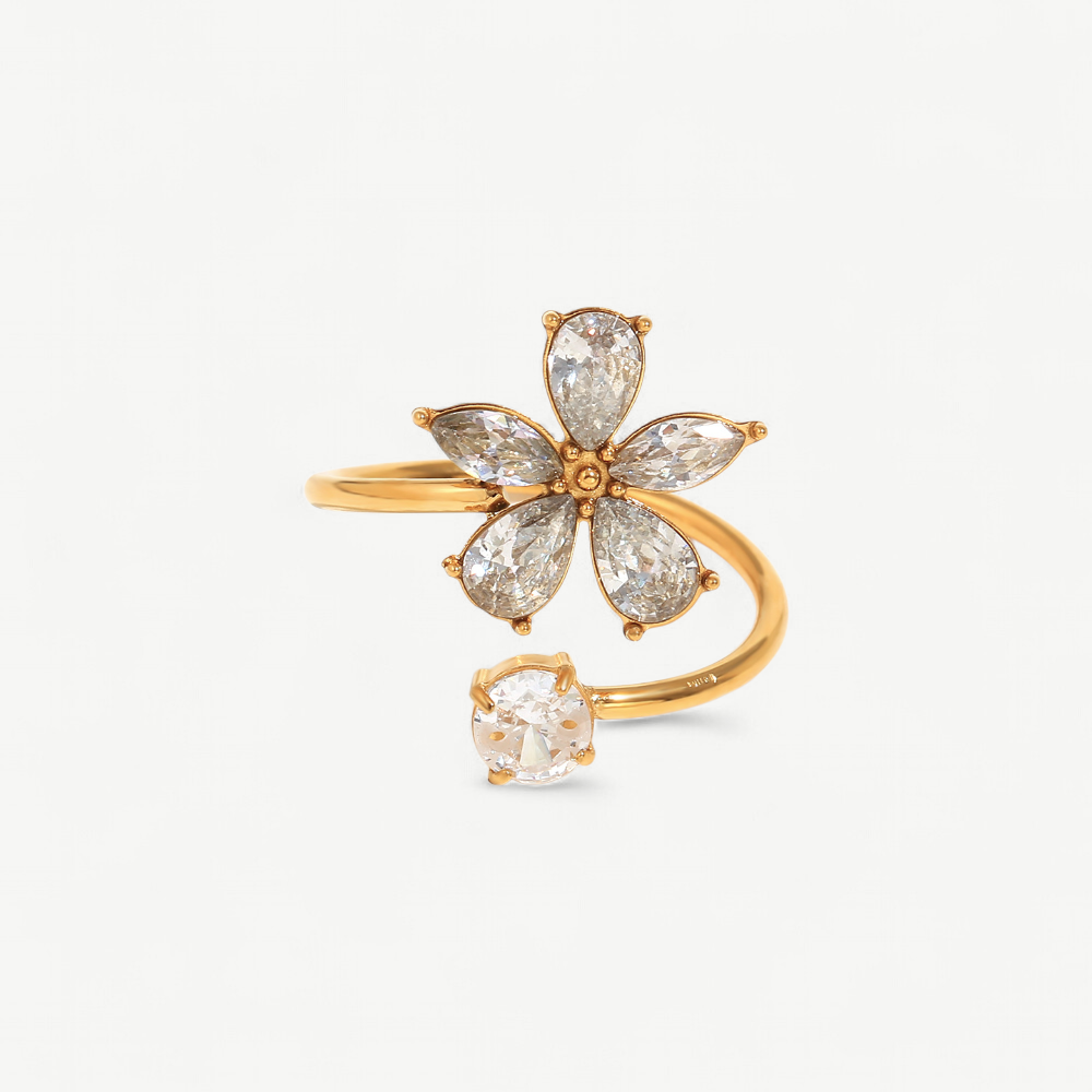 Floral Cubic Zirconia Open Ring