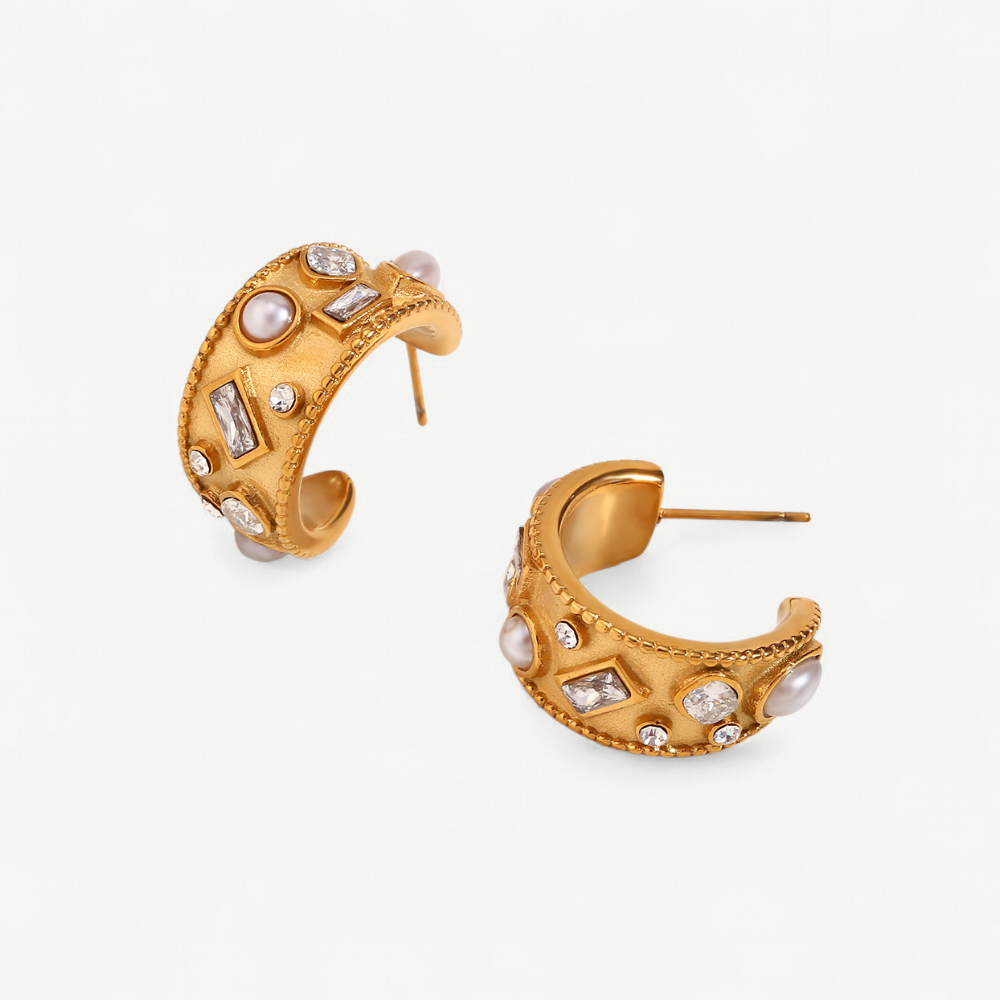 Pearl & Cubic Zirconia C-Hoop Earrings