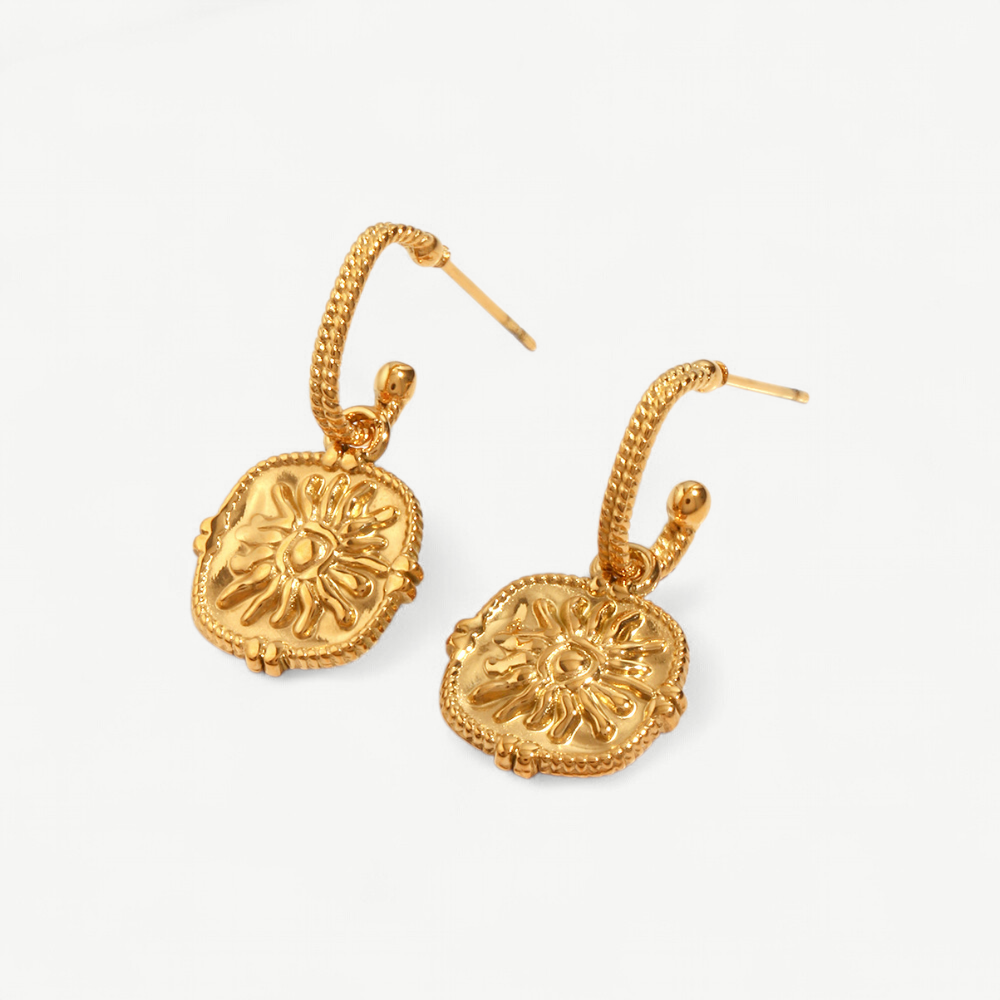 Sunburst Medallion Twisted Hoops