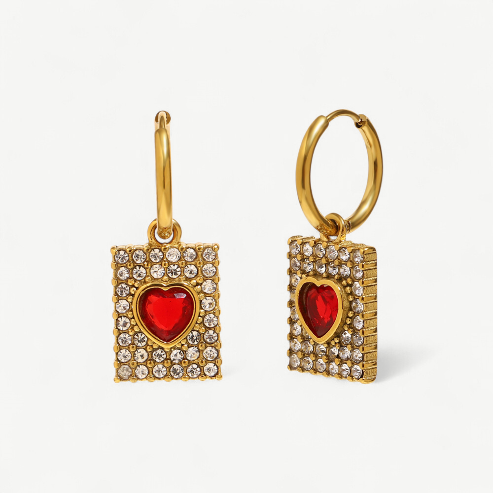 Crimson Heart Pavé Tag Earrings