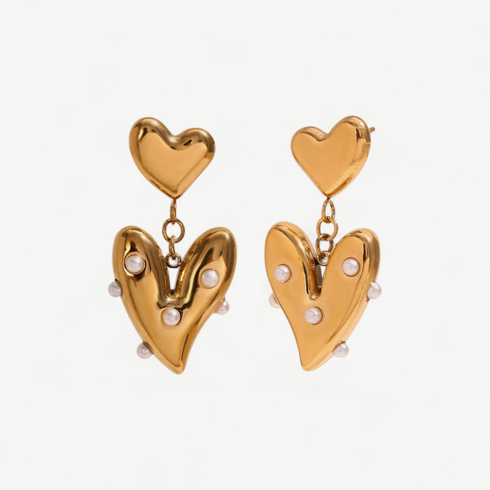 Irregular Double Heart Pearl Stud Earrings